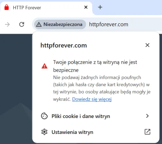 Strona bez certyfikatu SSL