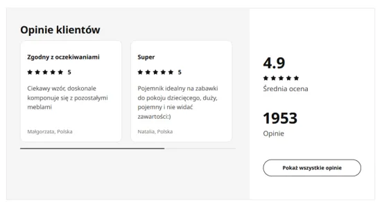 Przykład opinii w sklepie Ikea
