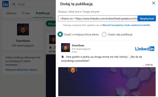 Osadzanie postów Linkedin