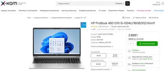 Nawigacja okruszkowa w sklepie x-kom