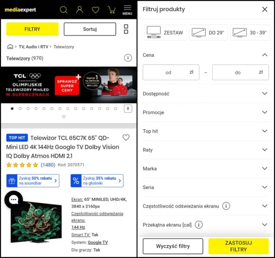 Media Expert - nawigacja fasetowa
