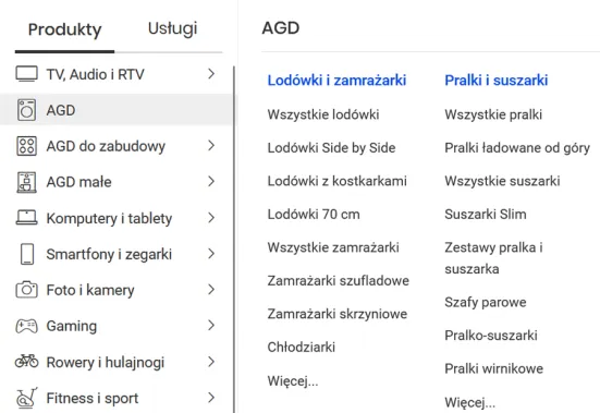 Drzewko kategorii w sklepie Media Expert
