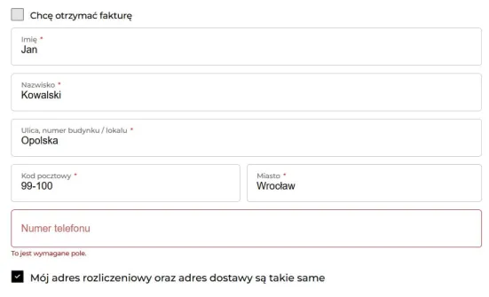 Błąd w formularzu e-commerce
