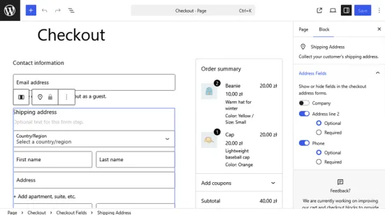 WooCommerce - widok checkoutu