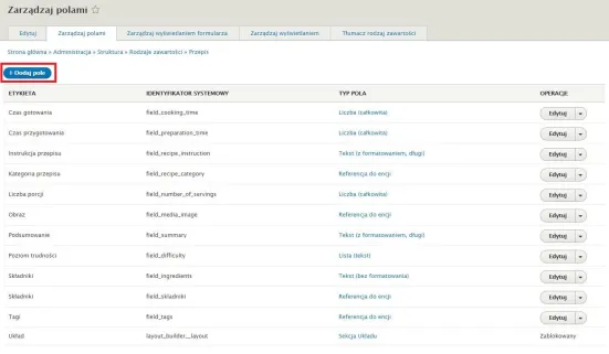 Dodawanie pola w panelu