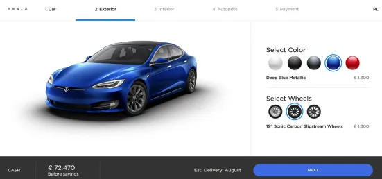 Konfigurator produktu w Tesli