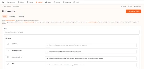 Lista zainstalowanych modułów w Drupalu
