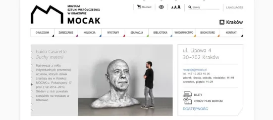 Menu strony Muzeum Sztuki Współczesnej w Krakowie