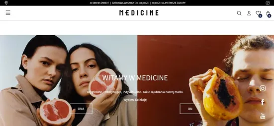 Menu na sklepie Medicine