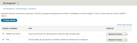 Kategorie - zarządzanie treścią