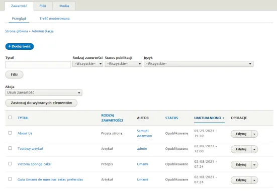 Zawartość - tłumaczenie strony