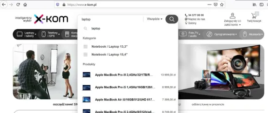 Wyszukiwarka produktów w sklepie X-kom