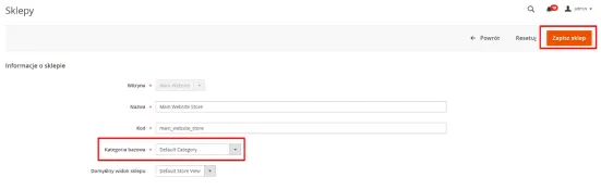 Dodawanie kategorii bazowej w Magento