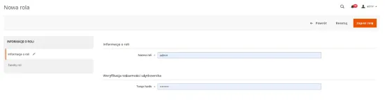 Tworzenie nazwy roli użytkownika w Magento