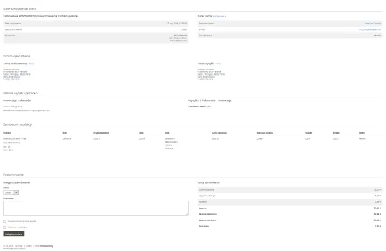 Szczegółowe informacje o zamówieniu w Magento